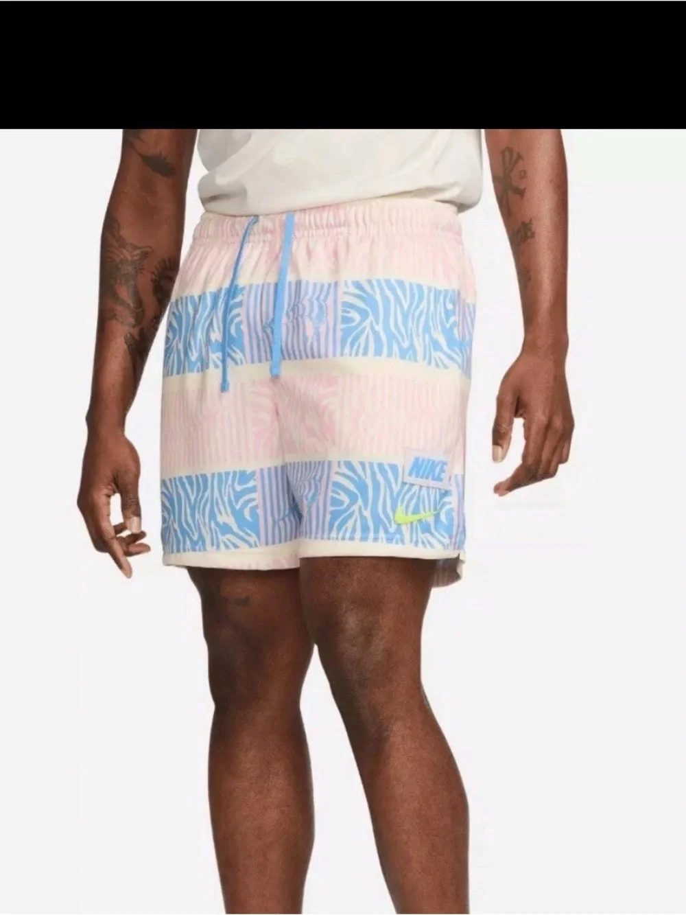 Nike Men’s Pink & Light Blue Zebra-Stripe Swim Trunks